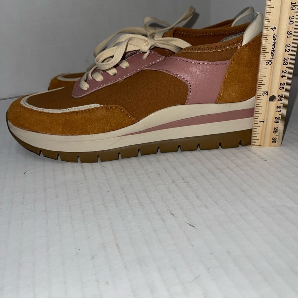 Naturalizer Women's Sneakers 7M Tan Pink White Leather & Fabric Upper Ties Remy - Picture 8 of 11